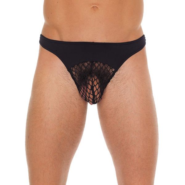 Mens Black GString With A Net Pouch